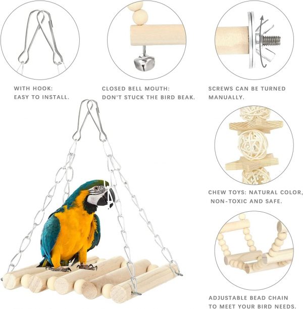 Set de Juguetes para Pájaros - 8 Piezas: Columpios, Masticables y Accesorios para Jaulas de Periquitos, Loros y Cacatúas - Imagen 6