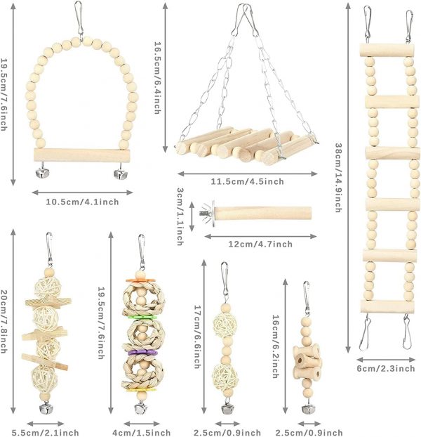Set de Juguetes para Pájaros - 8 Piezas: Columpios, Masticables y Accesorios para Jaulas de Periquitos, Loros y Cacatúas - Imagen 7
