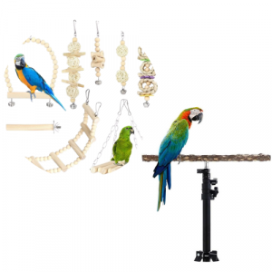 Set Completo para Loro: Juguetes Interactivos y Palo Apoyador para el Bienestar y Diversión de tu Mascota